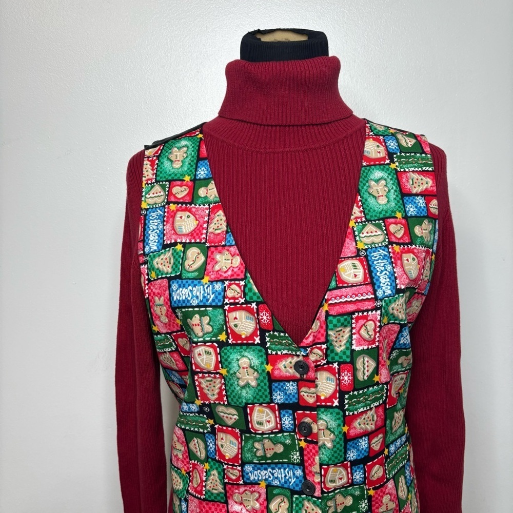 Basic Editions Holiday Vest Women’s Small Christmas Gingerbread Cookie Patchwork - Picture 2 of 9